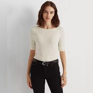 Ralph Lauren Women's Top ivory/Black Polka Dot Size Xxl